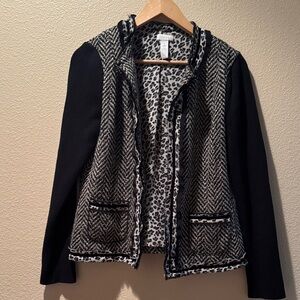 Chico's Black and Gray Herringbone old money tweed Jacket
